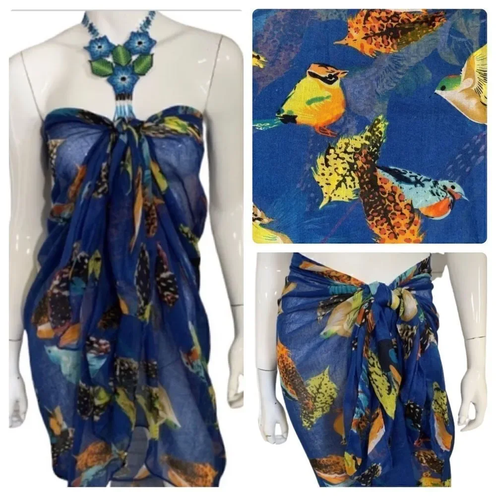 ‎Blue bird print scarf/wrap/sarong - OS
